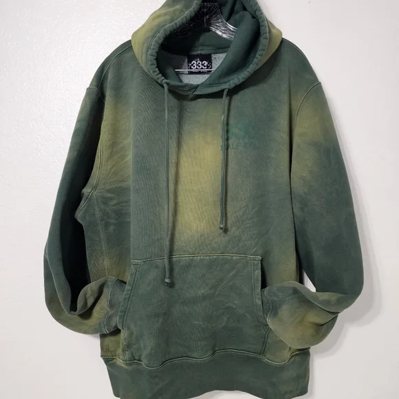 333 Half-Evil Hoodie XL Green Distressed Acid Wash Skater Streetwear Pullover - Picture 1 of 11